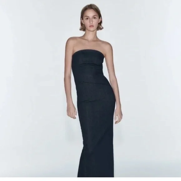 Zara ZW Strapless Denim Dress size XS - Picture 2 of 5